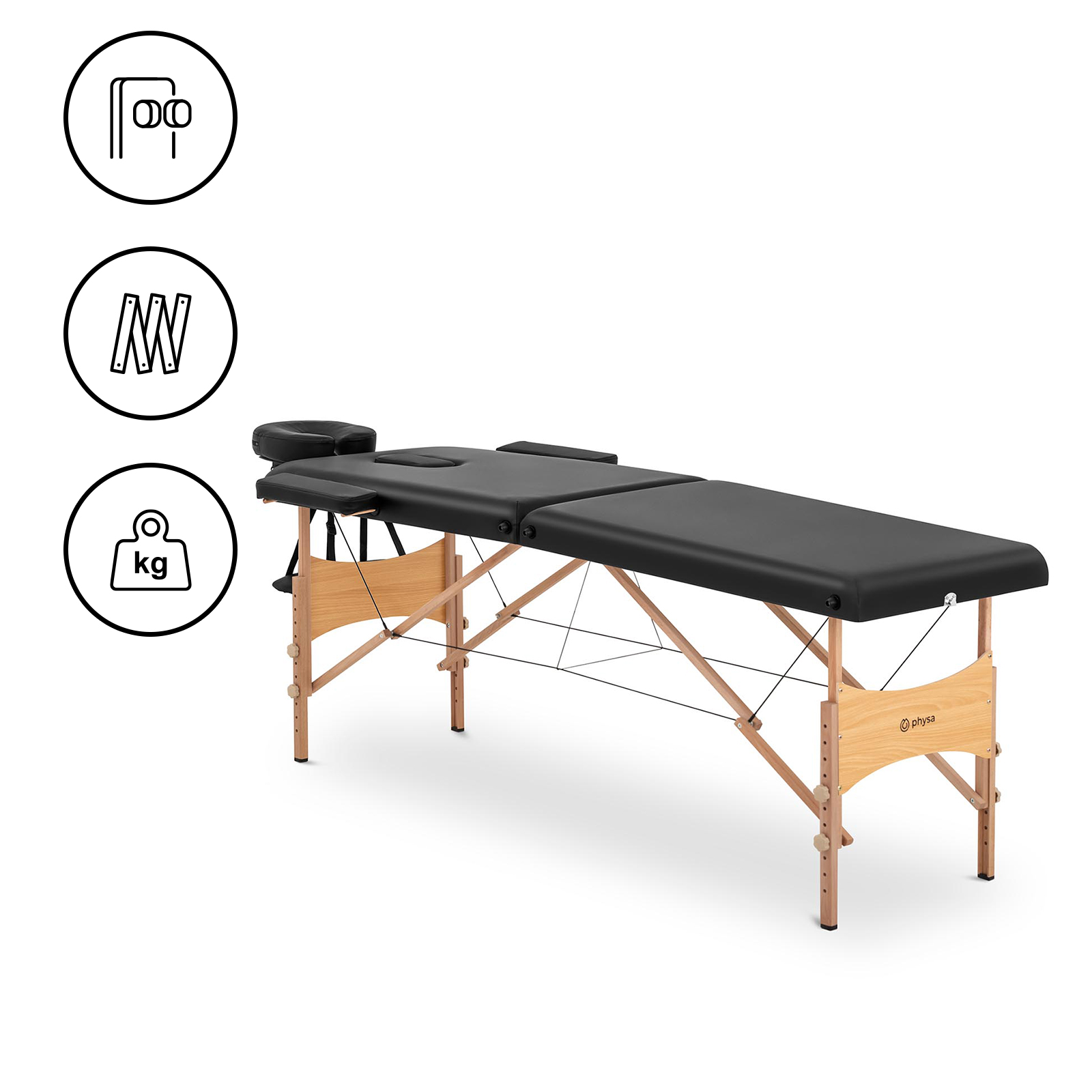 Table de massage pliante - 185 x 60 x 62 cm - 227 kg - Black