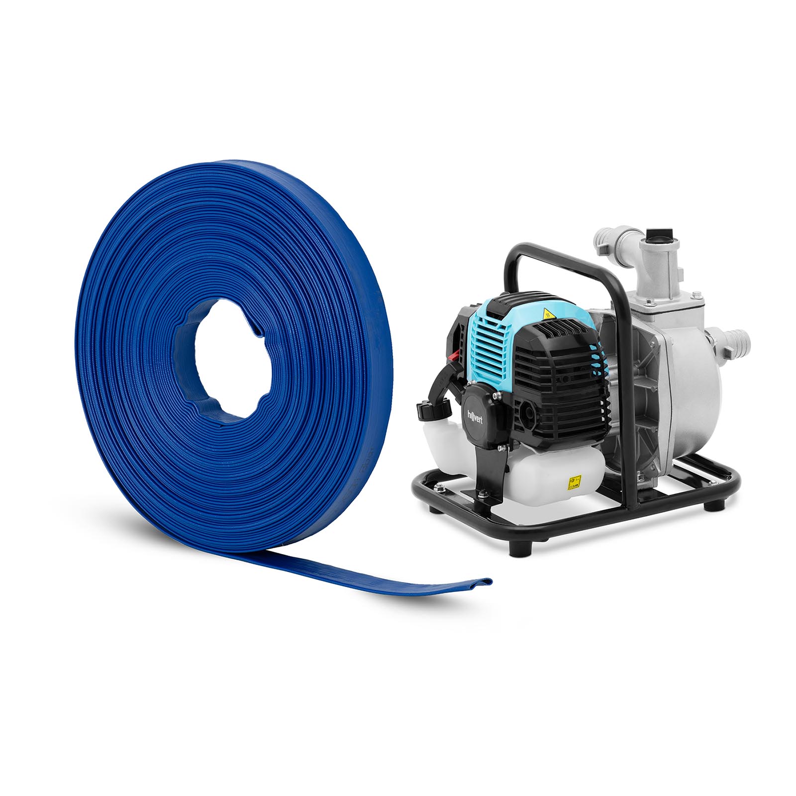 Pompe à eau - 1,35 kW - 15 m³/h - avec tuyau plat - 1 1/2 pouce - 50 m - 0-7 bar
